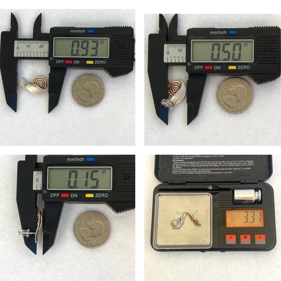 Artisan Textured Sterling Silver 925 Copper Mixed Metal Spiral Stud Earrings - Picture 10 of 16